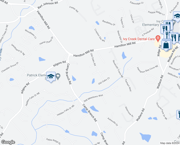map of restaurants, bars, coffee shops, grocery stores, and more near 2920 Hollow Mill Court in Buford