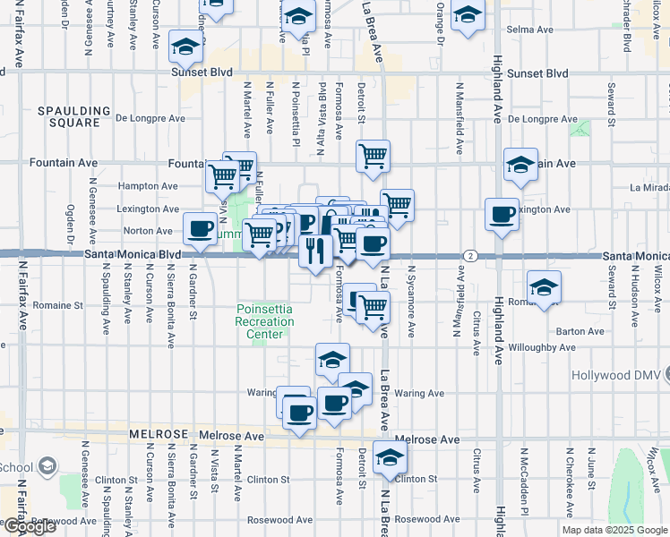 map of restaurants, bars, coffee shops, grocery stores, and more near 1041 North Formosa Avenue in West Hollywood