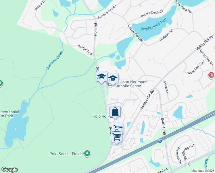 map of restaurants, bars, coffee shops, grocery stores, and more near 104 Gate Post Lane in Columbia