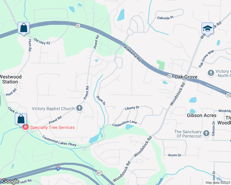map of restaurants, bars, coffee shops, grocery stores, and more near 2606 Ramblewood Court in Acworth