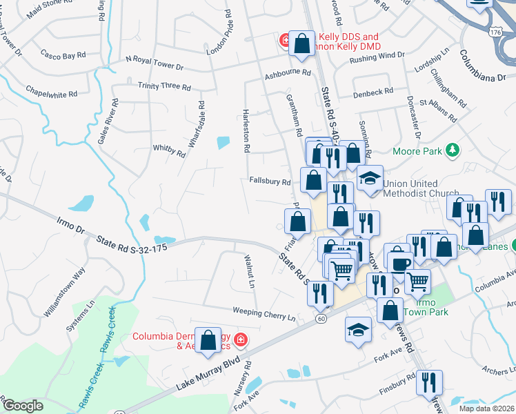 map of restaurants, bars, coffee shops, grocery stores, and more near 181 Thames Valley Court in Irmo