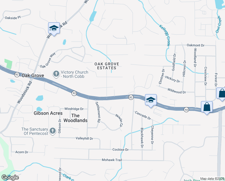 map of restaurants, bars, coffee shops, grocery stores, and more near 5541 South Sycamore Drive in Acworth