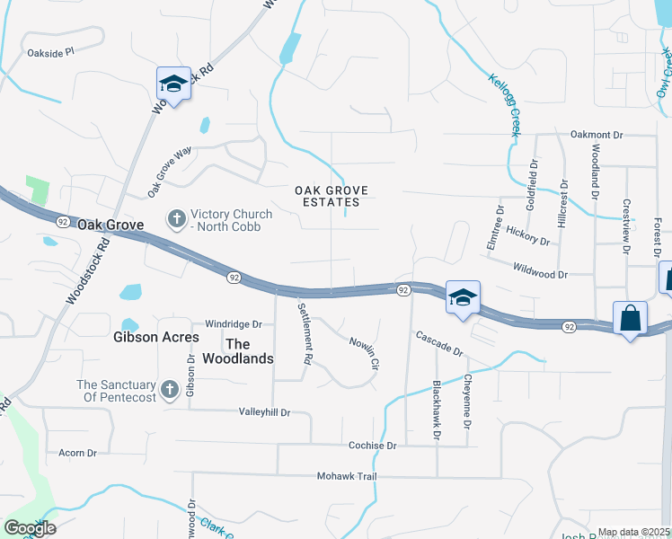 map of restaurants, bars, coffee shops, grocery stores, and more near 5540 Oak Grove Drive in Acworth