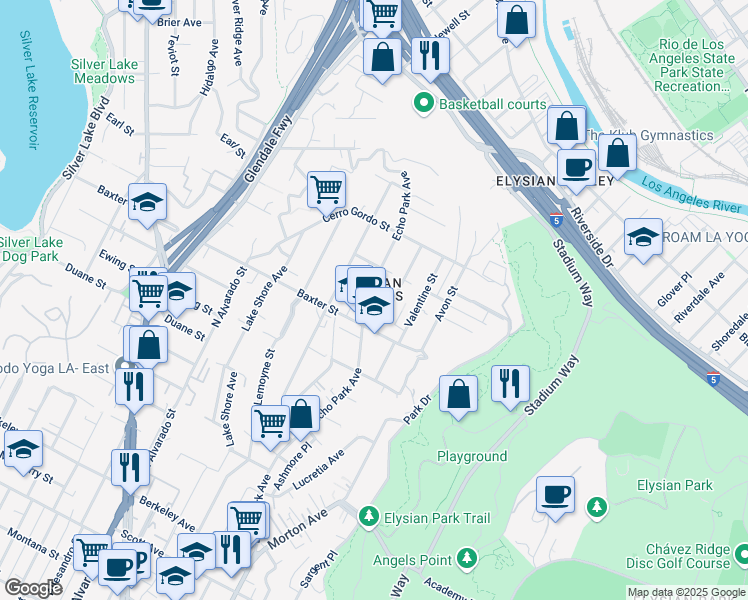 map of restaurants, bars, coffee shops, grocery stores, and more near 2136 Echo Park Avenue in Los Angeles