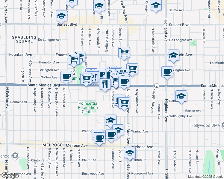 map of restaurants, bars, coffee shops, grocery stores, and more near 1041 North Formosa Avenue in West Hollywood