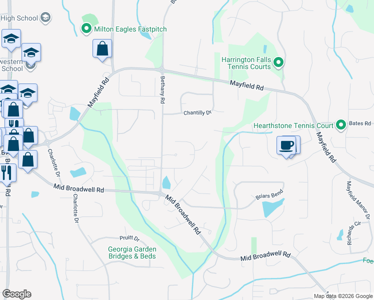 map of restaurants, bars, coffee shops, grocery stores, and more near 215 Chelsey Circle in Alpharetta