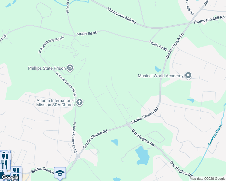 map of restaurants, bars, coffee shops, grocery stores, and more near 2788 Suttonwood Way Northeast in Buford