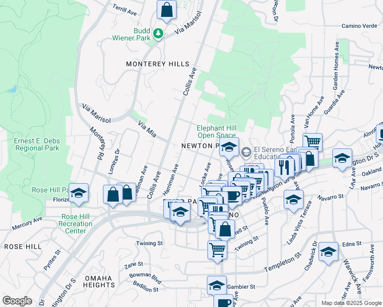 map of restaurants, bars, coffee shops, grocery stores, and more near 4783 Carnegie Street in Los Angeles