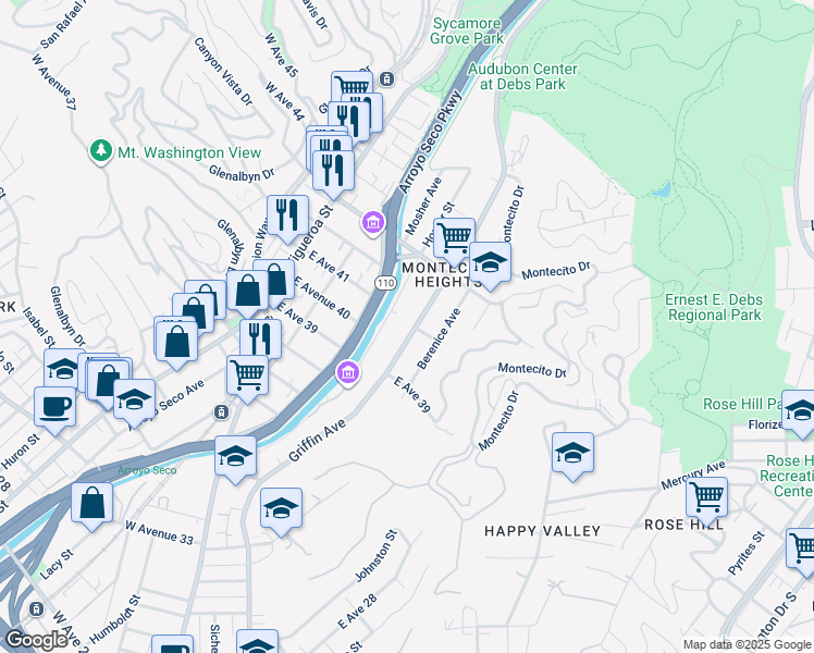 map of restaurants, bars, coffee shops, grocery stores, and more near 4035 Griffin Avenue in Los Angeles
