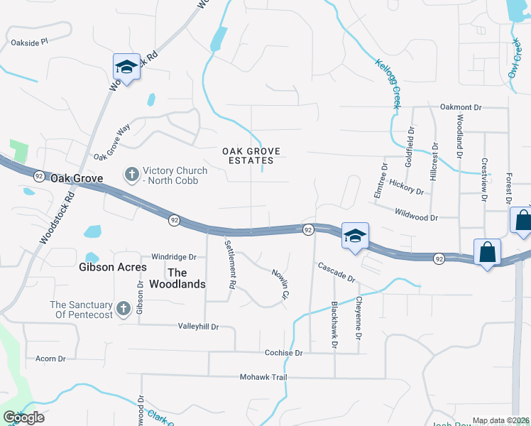 map of restaurants, bars, coffee shops, grocery stores, and more near 5541 South Sycamore Drive in Acworth