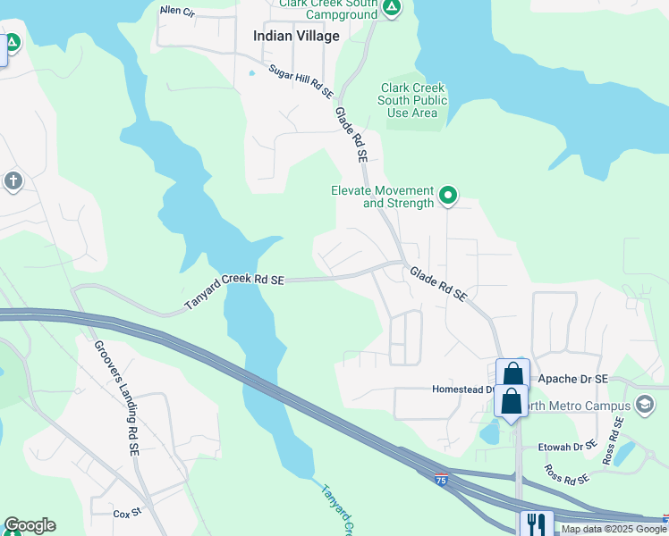 map of restaurants, bars, coffee shops, grocery stores, and more near Cindy Lane in Acworth