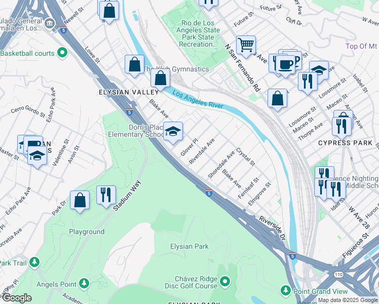 map of restaurants, bars, coffee shops, grocery stores, and more near 2248 Glover Place in Los Angeles
