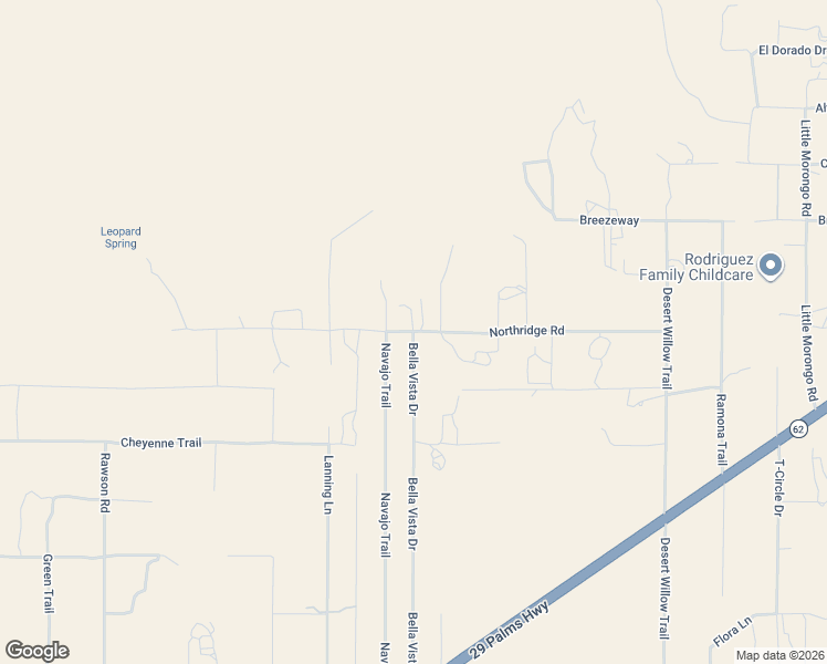 map of restaurants, bars, coffee shops, grocery stores, and more near Northridge Road in Morongo Valley