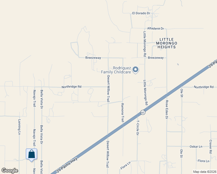 map of restaurants, bars, coffee shops, grocery stores, and more near Northridge Road in Morongo Valley