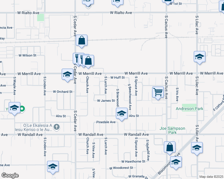 map of restaurants, bars, coffee shops, grocery stores, and more near 1071 West Carter Street in Rialto
