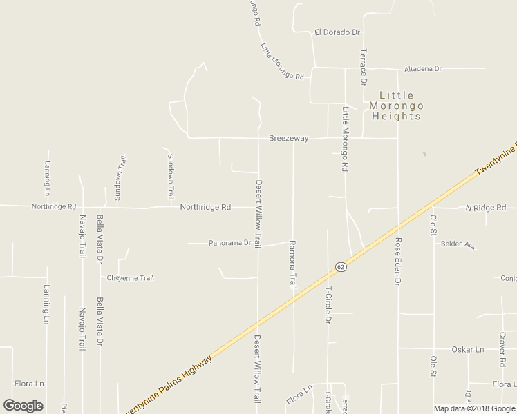 map of restaurants, bars, coffee shops, grocery stores, and more near 91344 Northridge Road in Morongo Valley