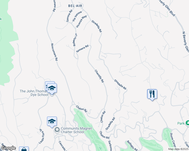 map of restaurants, bars, coffee shops, grocery stores, and more near 1041 Chantilly Road in Los Angeles