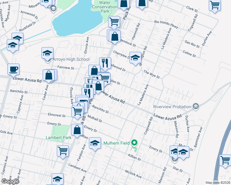 map of restaurants, bars, coffee shops, grocery stores, and more near 4818 Dyson Avenue in El Monte