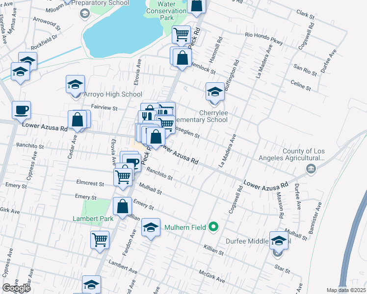 map of restaurants, bars, coffee shops, grocery stores, and more near 4818 Dyson Avenue in El Monte