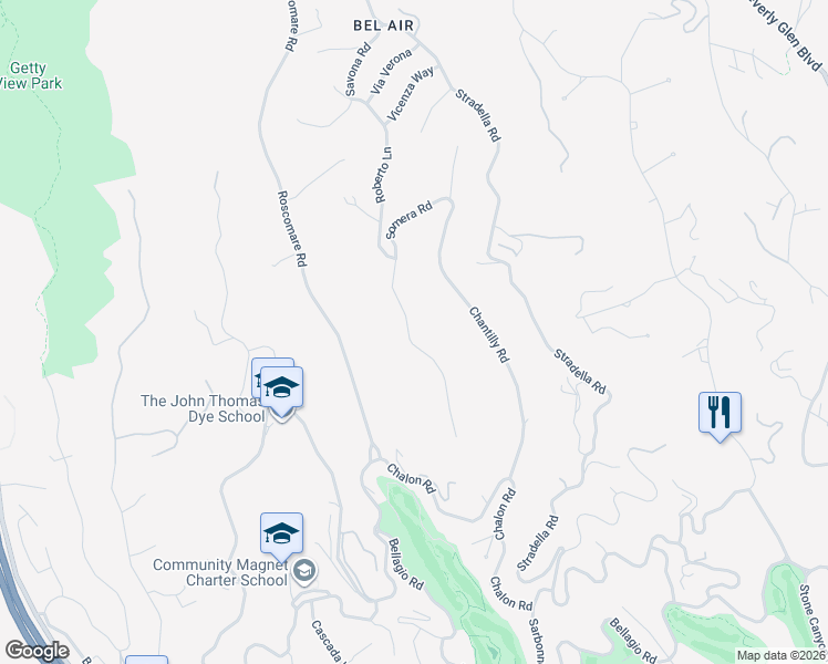 map of restaurants, bars, coffee shops, grocery stores, and more near 1046 Somera Road in Los Angeles