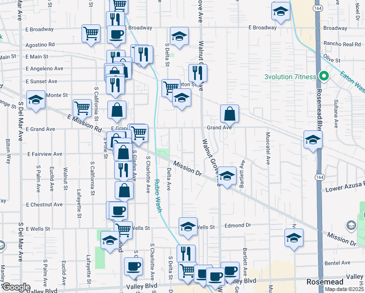 map of restaurants, bars, coffee shops, grocery stores, and more near 4807 Earle Avenue in Rosemead