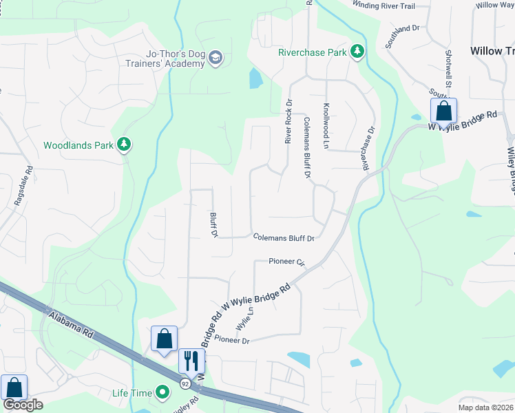 map of restaurants, bars, coffee shops, grocery stores, and more near 165 Colemans Bluff Drive in Woodstock