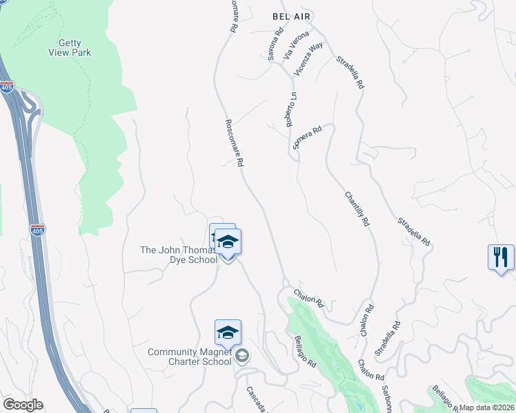 map of restaurants, bars, coffee shops, grocery stores, and more near 1129 Roscomare Road in Los Angeles