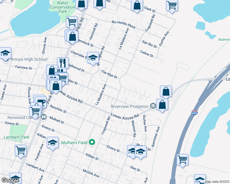 map of restaurants, bars, coffee shops, grocery stores, and more near 11946 Fairview Street in El Monte