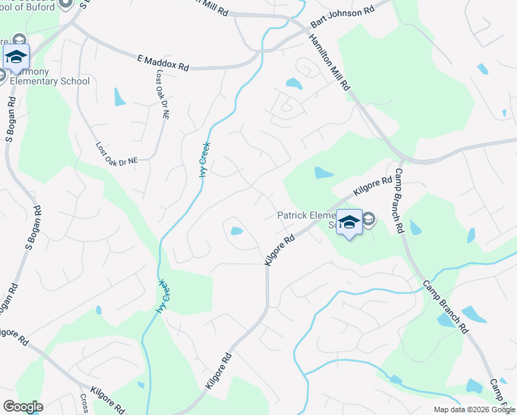 map of restaurants, bars, coffee shops, grocery stores, and more near 2623 Silver Dust Drive in Buford