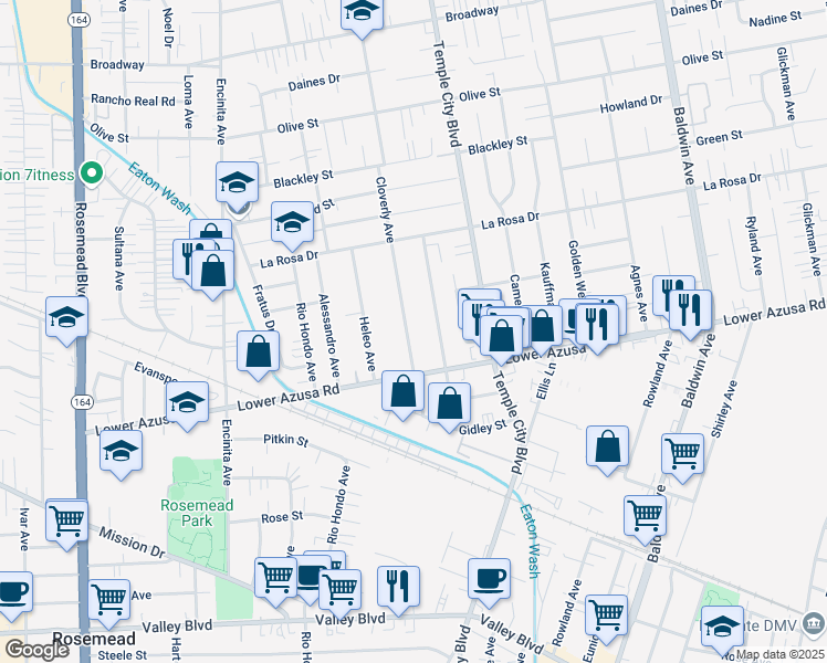 map of restaurants, bars, coffee shops, grocery stores, and more near 4848 Cloverly Avenue in Temple City