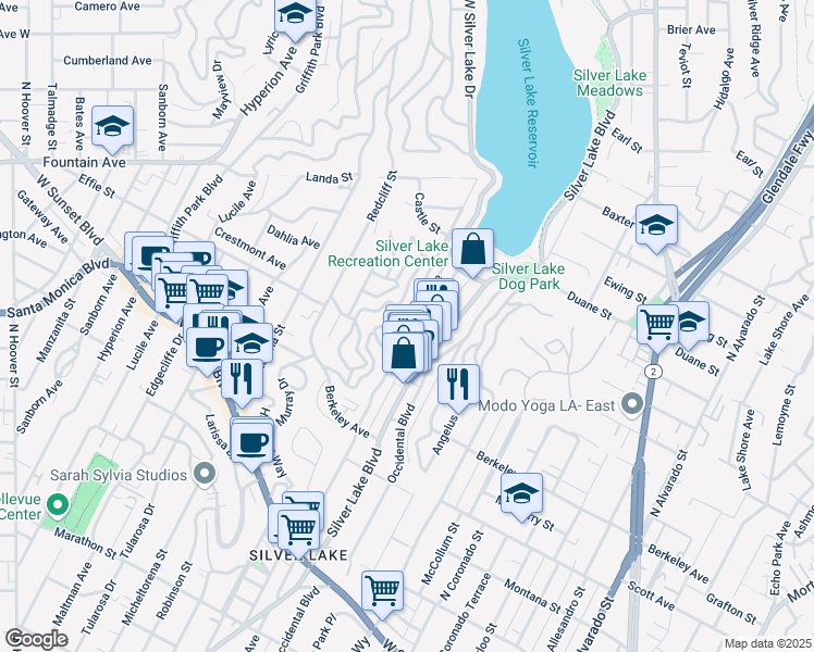 map of restaurants, bars, coffee shops, grocery stores, and more near 1735 Westerly Terrace in Los Angeles