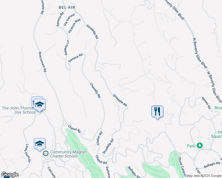 map of restaurants, bars, coffee shops, grocery stores, and more near 1018 Stradella Road in Los Angeles