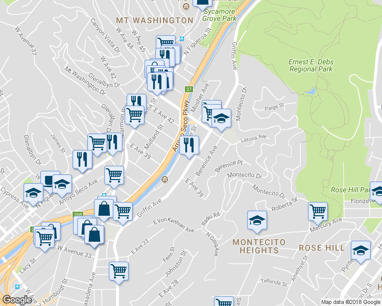 map of restaurants, bars, coffee shops, grocery stores, and more near 4035 Griffin Ave in Los Angeles