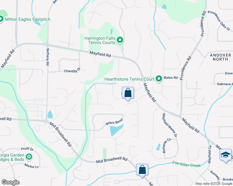 map of restaurants, bars, coffee shops, grocery stores, and more near 130 Woodfield Lane in Alpharetta