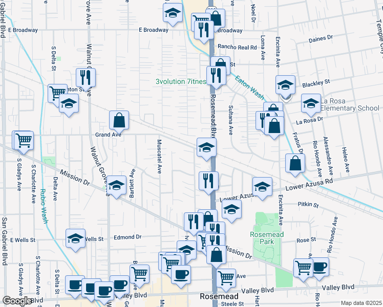 map of restaurants, bars, coffee shops, grocery stores, and more near 4741 Ivar Avenue in Rosemead