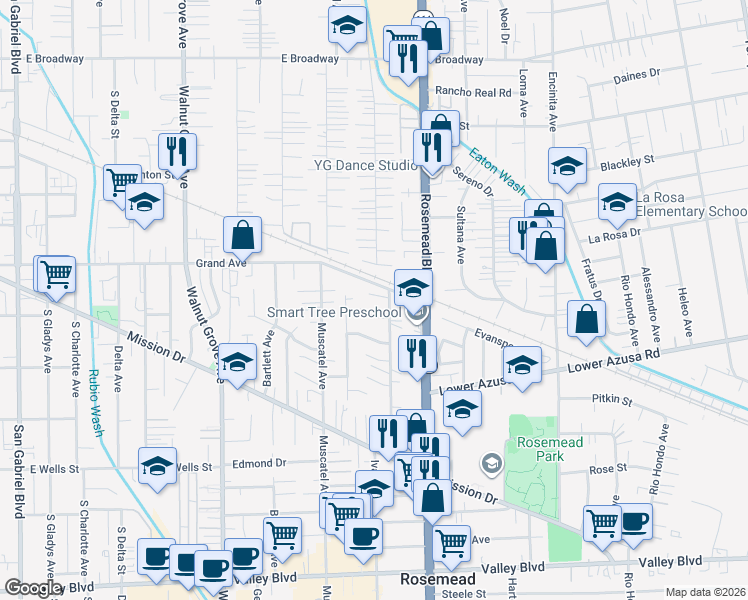 map of restaurants, bars, coffee shops, grocery stores, and more near 4743 Ivar Avenue in Rosemead