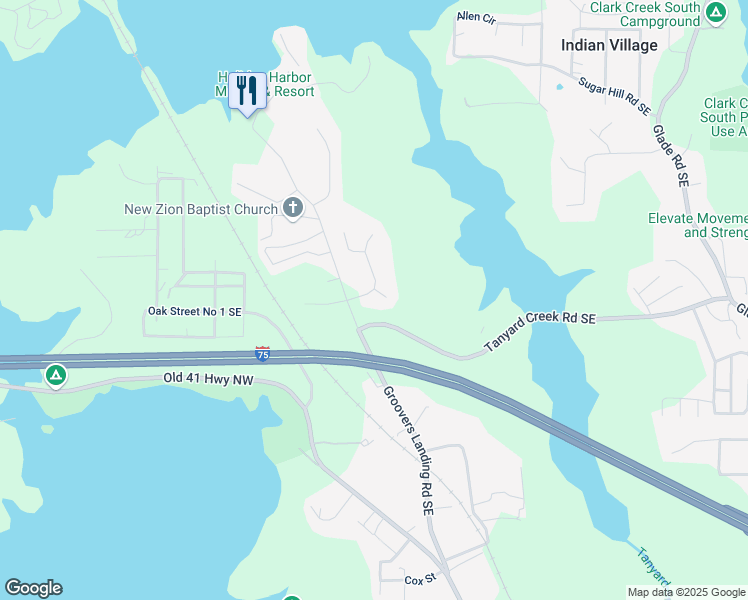 map of restaurants, bars, coffee shops, grocery stores, and more near 12 Water's Edge Drive Southeast in Acworth