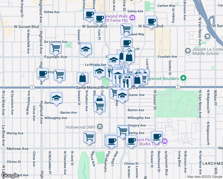 map of restaurants, bars, coffee shops, grocery stores, and more near in Los Angeles