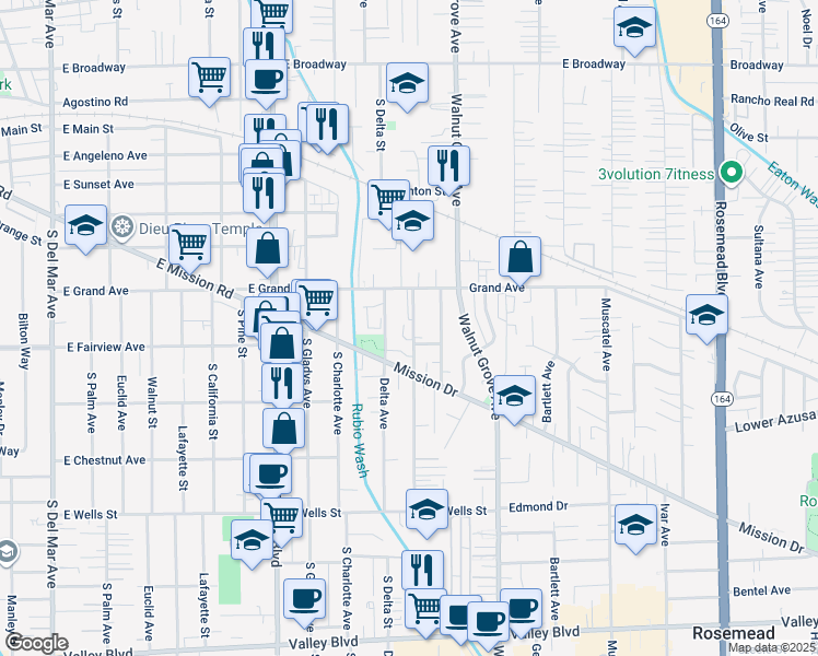 map of restaurants, bars, coffee shops, grocery stores, and more near 4807 Earle Avenue in Rosemead