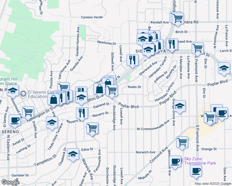 map of restaurants, bars, coffee shops, grocery stores, and more near 3903 Lowell Avenue in Los Angeles
