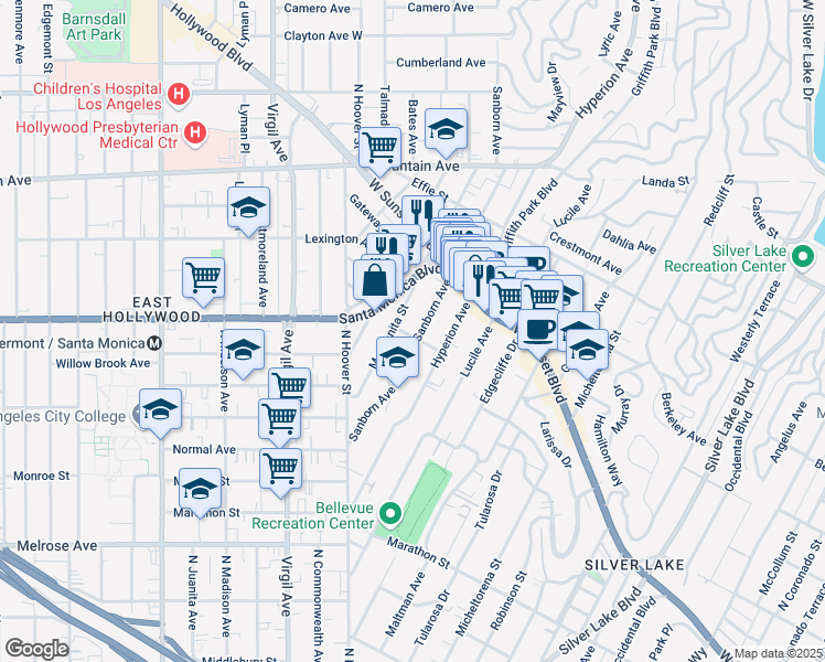 map of restaurants, bars, coffee shops, grocery stores, and more near 4019 Del Mar Avenue in Los Angeles
