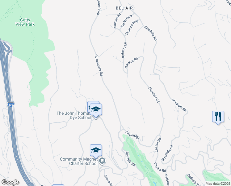 map of restaurants, bars, coffee shops, grocery stores, and more near 1118 Roscomare Road in Los Angeles