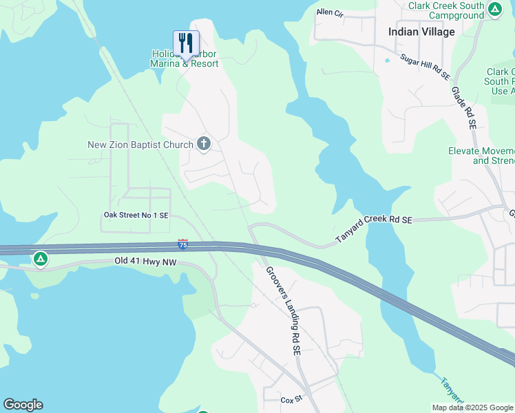 map of restaurants, bars, coffee shops, grocery stores, and more near 12 Water's Edge Drive Southeast in Acworth