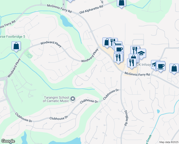 map of restaurants, bars, coffee shops, grocery stores, and more near 1150 Greatwood Manor in Alpharetta