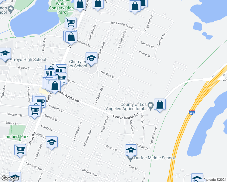 map of restaurants, bars, coffee shops, grocery stores, and more near 11946 Fairview Street in El Monte