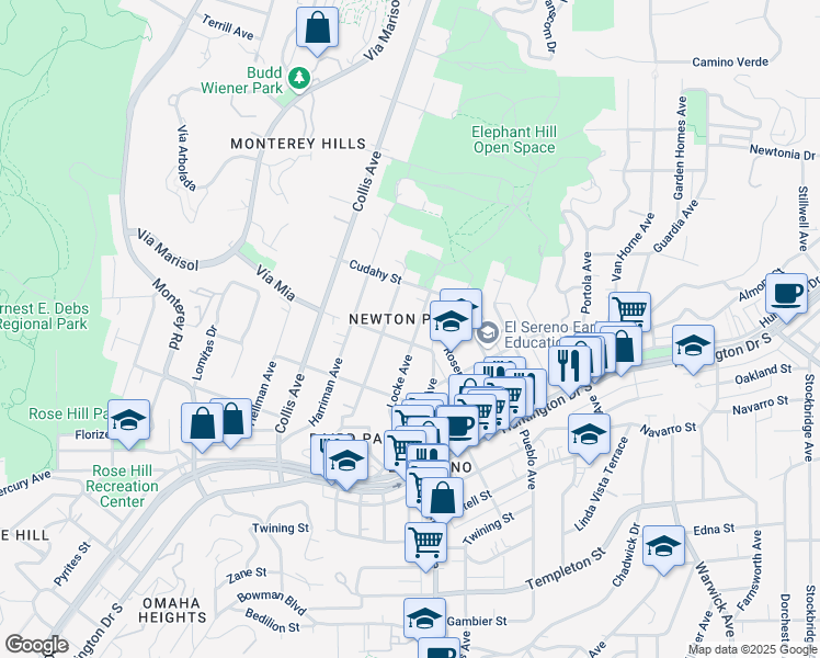 map of restaurants, bars, coffee shops, grocery stores, and more near 3813 Locke Avenue in Los Angeles