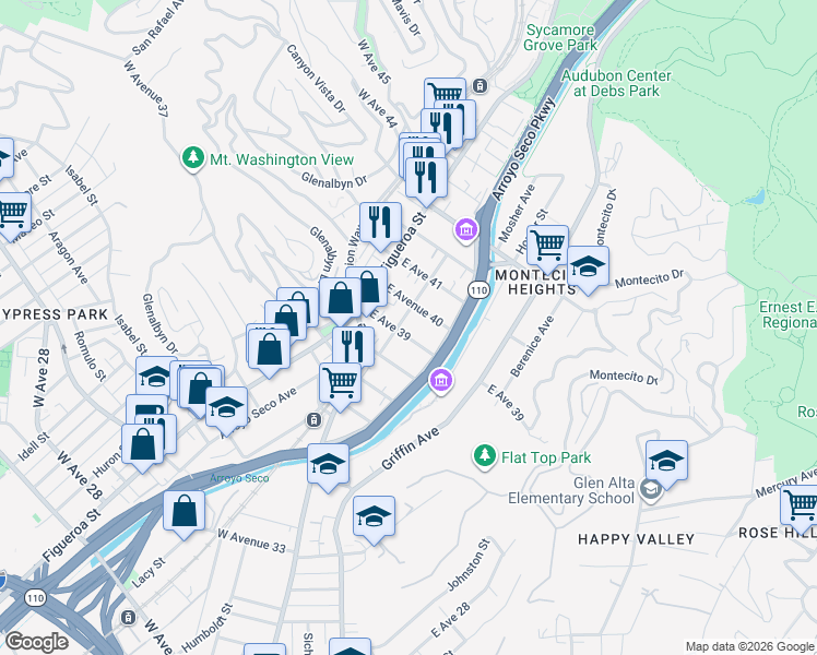 map of restaurants, bars, coffee shops, grocery stores, and more near 207 East Avenue 39 in Los Angeles