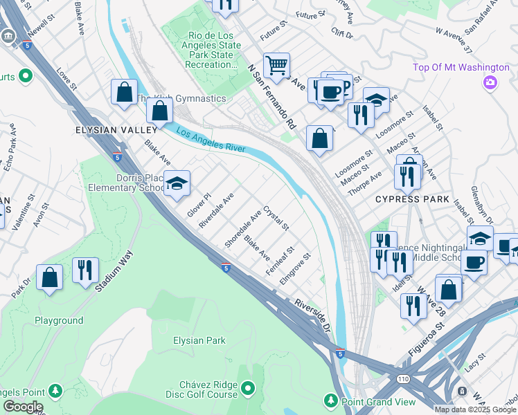 map of restaurants, bars, coffee shops, grocery stores, and more near 2355 Shoredale Avenue in Los Angeles