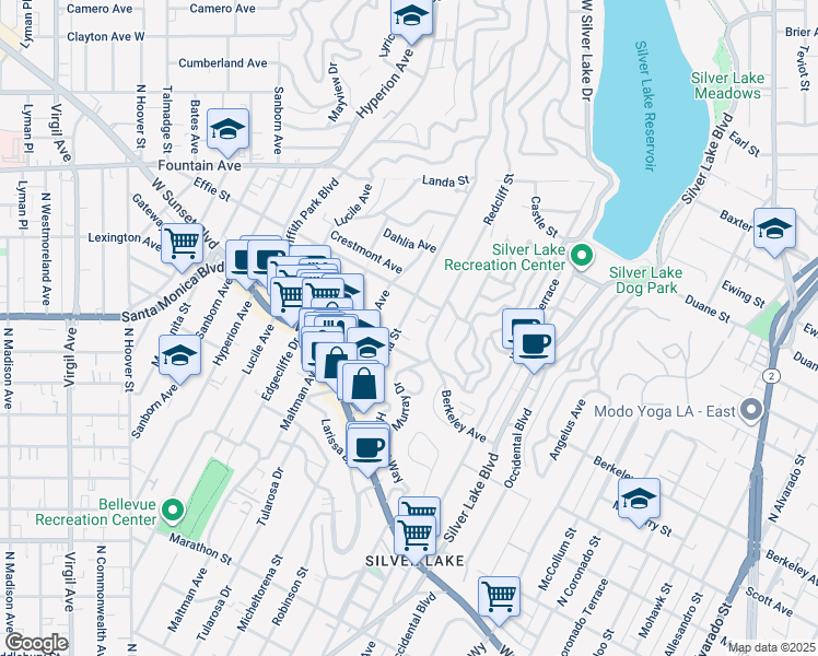 map of restaurants, bars, coffee shops, grocery stores, and more near 1626 Micheltorena Street in Los Angeles