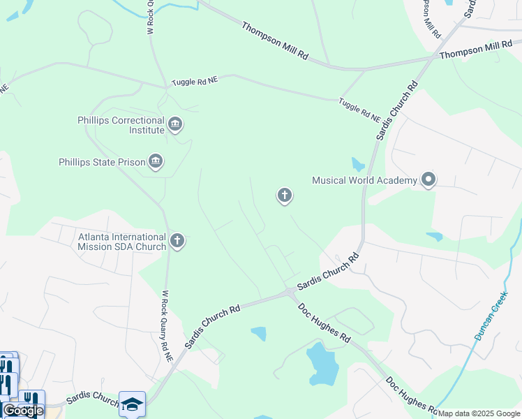 map of restaurants, bars, coffee shops, grocery stores, and more near 2789 Suttonwood Way Northeast in Buford